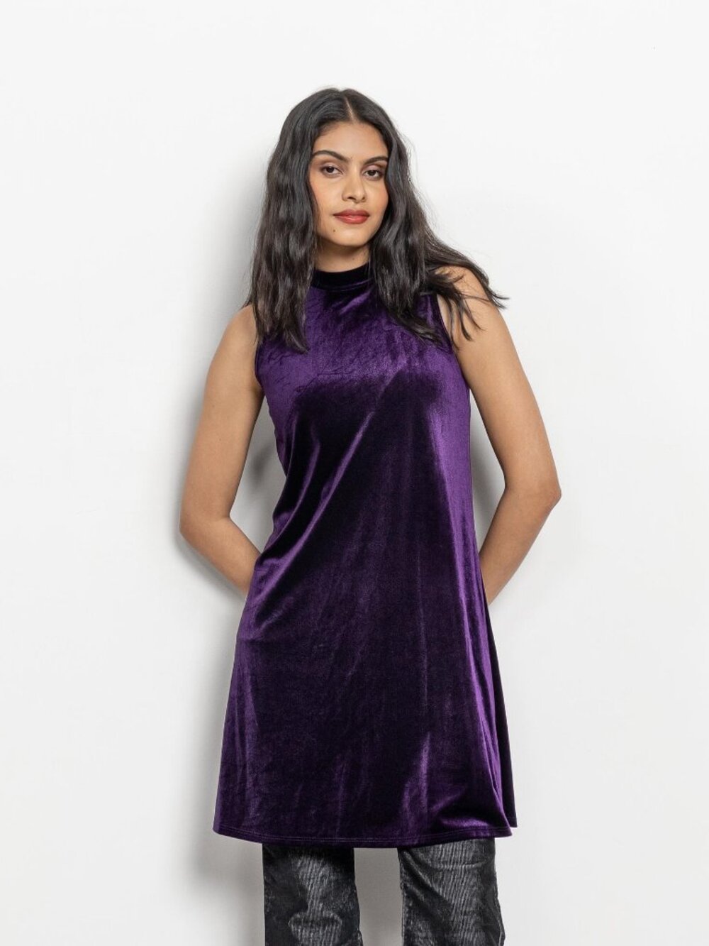 PURPLE VELVET Dress Vintage Stretchy Party 90's / Small